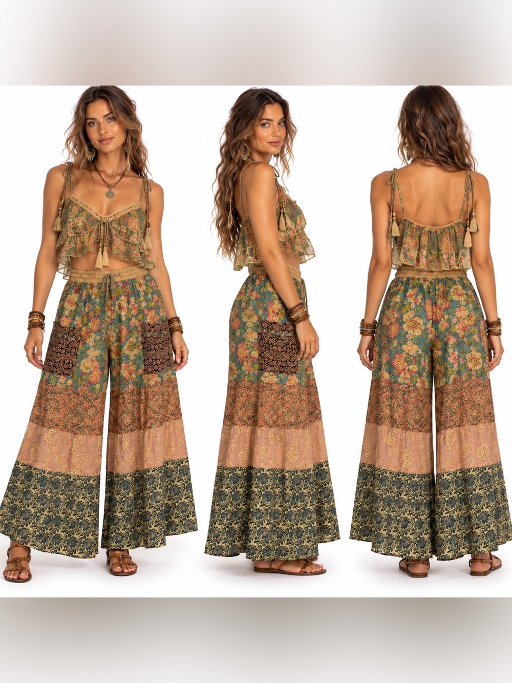 Hippie Forever Handmade Patchwork Palazzo Pants Womens 1X Plus Enchanted Fairy